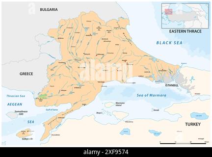 Vector map of the European part of Türkiye, Eastern Thrace Stock Photo