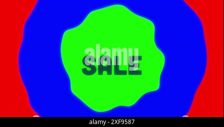 Image of multicolored circular pattern over sale text against gradient background Stock Photo