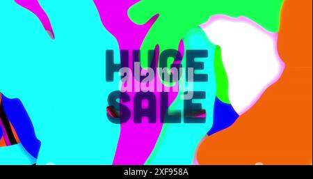 Image of multicolored circular pattern over huge sale text against gradient background Stock Photo
