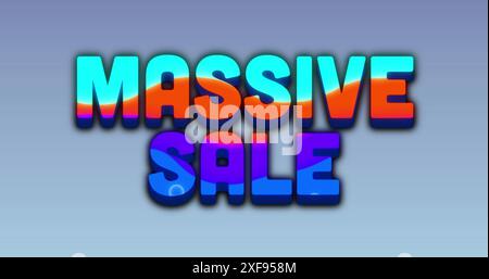 Image of multicolored circular pattern over massive sale text against gradient background Stock Photo