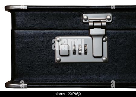 Case with combination lock, isolated on white background, close-up Stock Photo