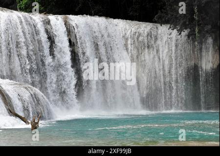 Turquoise water at the Cataratas de Agua Azul, Waterfalls of the Blue Water, Palenque, Chiapas, Mexico, Central America, Close-up of a waterfall Stock Photo