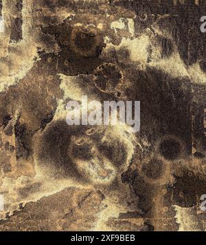 Intricate abstract artwork in sepia tones featuring complex patterns with a mix of dark and light contrasting areas Stock Photo