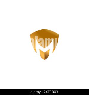 Letter M Shield Logo Design With Gold Color Stock Vector