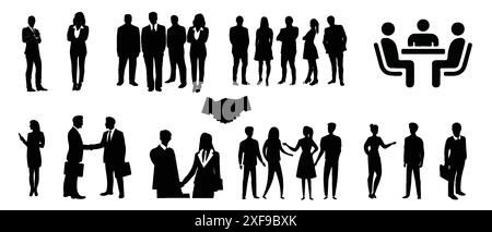 Business people Silhouette. Silhouettes of people in action. men and women on white. Business concept. Stock Vector