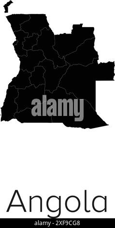 Angola Map. Angolan Country Map. Black and White National Outline ...