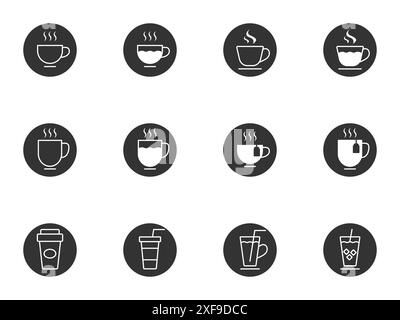 Set of Coffee and Tea Related Icons. Coffee cup. Hot tea. Flat vector illustration. Stock Vector