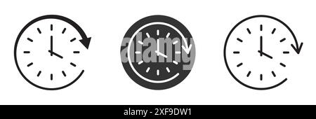 Time icons. Clock icons. Passage of time signs. Isolated on white background. Flat vector illustration. Stock Vector