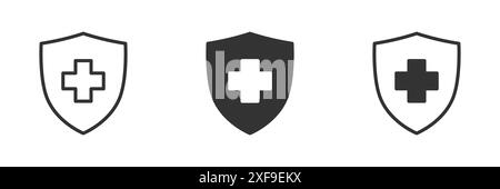 Health shield icons. Health protection symbols. Safety medicine. Flat vector illustration. Stock Vector