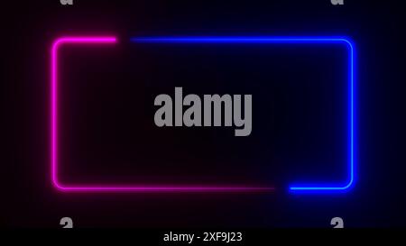 Rectangle frame with two tone neon color line on isolated black background. Empty copy space middle. 3D illustration rendering Stock Photo