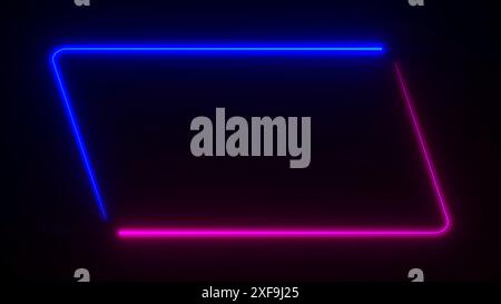 Parallelopiped frame with two tone neon color line on isolated black background. Empty copy space middle. 3D illustration rendering Stock Photo