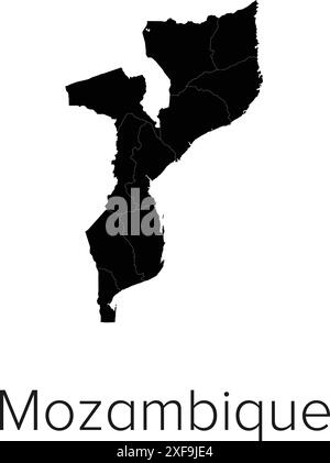 Mozambique Map Vector Illustration - Silhouette, Outline, Mozambique Travel and Tourism Map Stock Vector