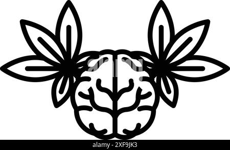 A brain with two leaves on either side. Concept of growth and development, as the brain is surrounded by the leaves, which are often associated with p Stock Vector