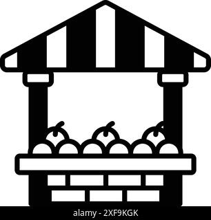 A black and white drawing of a fruit stand with a sign that says 'pears'. A variety of pears, including some that are ripe and some that are not Stock Vector