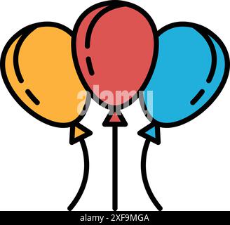 Three balloons are drawn in black and white. The balloons are arranged in a triangle shape, with one balloon in the middle and two on the sides. The b Stock Vector