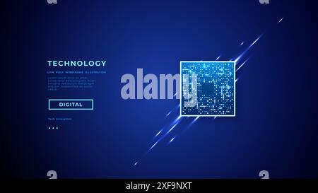 Chip with brightly glowing pixels. Abstract digital CPU processor  Stock Vector