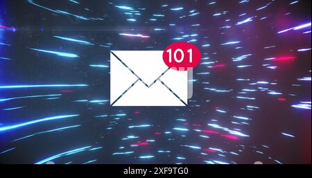 Image of social media email icon and data processing over lights Stock Photo