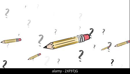 Image of pencil icons and question marks over white background Stock Photo