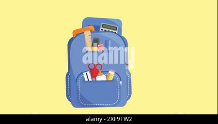 Image of schoolbag icon over yellow background Stock Photo