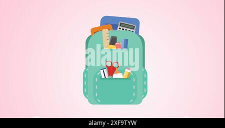Image of school bag icon floating against copy space on pink background Stock Photo