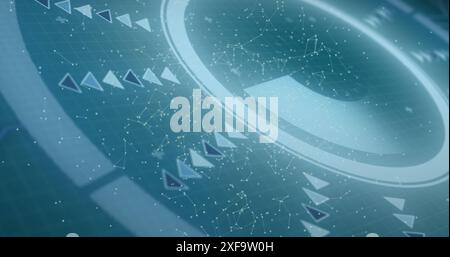 Image of network of connections over round scanner against blue background Stock Photo
