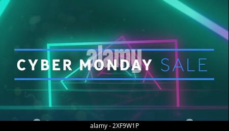 Image of cyber monday sale text over neon lines background Stock Photo