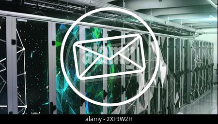 Image of message icon and plexus networks against computer server room Stock Photo