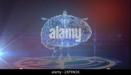 Image of glowing light over human body with brain Stock Photo