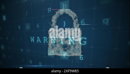 Image of multiple texts over dots forming padlock, letters, numbers and symbols Stock Photo