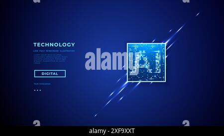 Abstract digital AI chip with brightly glowing pixels  Stock Vector