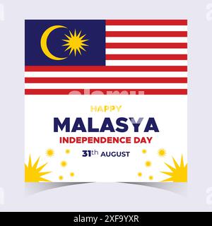 Malaysia Independence Day Web Banner and Background. Happy 31st August Malaysia National Day Celebration Banner With Malaysian Flag Template Stock Vector