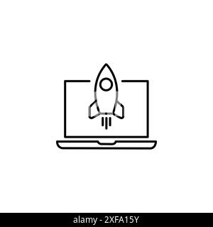 Laptop and Rocket launching icon vector business illustration design. Stock Vector