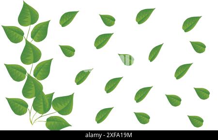 Green leaves flying background. Seamless Pattern Leaves. Stock Vector