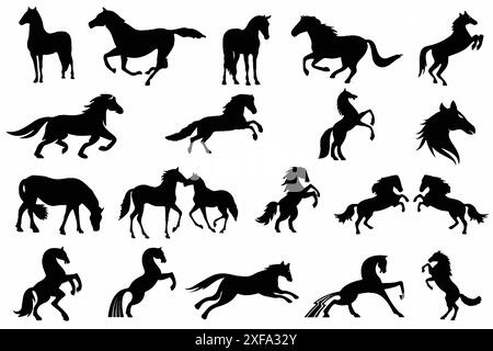 Set of horse silhouettes. Horse silhouettes collection, Vector illustration. Collection of horse silhouettes. Horses silhouette. Stock Vector