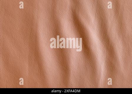 Wavy natural leather texture in apricot color, upholstery close up. Trencin, Slovakia Stock Photo