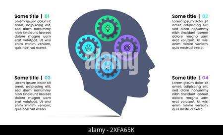 Infographic template with icons and 4 options or steps. Head. Can be used for workflow layout, diagram, banner, webdesign. Vector illustration Stock Vector