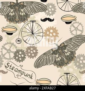 drawn illustration of an butterfly in style steampunk Stock Vector