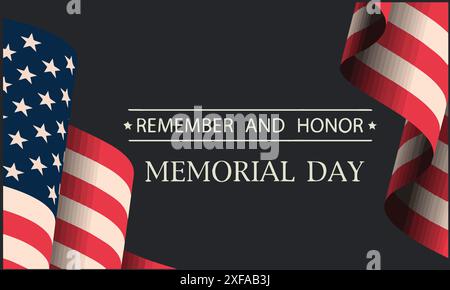 Remember and Honor Memorial Day Poster. Memorial Day celebration. American National Holiday Template Vector Illustration. American flag background Stock Vector