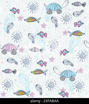 hand drawn sea seamless pattern. Sea background Stock Vector