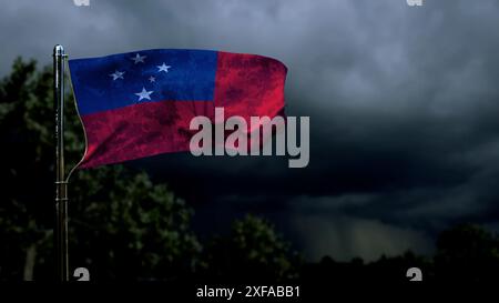Samoa flag for any holiday on dark storm cumulus - abstract 3D rendering Stock Photo