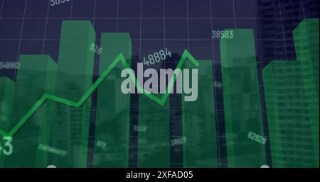 Image of changing numbers and statistical data processing against aerial view of cityscape Stock Photo