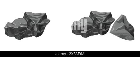 Set of Black Rock Stone. Stock Vector