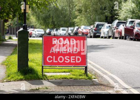 Road Ahead Closed sign in Leeds for the Leeds marathon Stock Photo