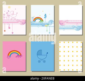 Set of cute creative cards with baby elements Stock Vector