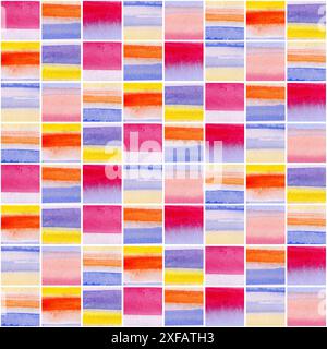 Watercolor colorful stripes. Seamless pattern. Painting on paper. Stock Photo