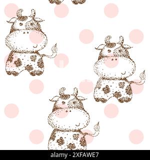 vector art seamless pattern with cartoon cows. Stock Vector