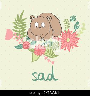 vector illustration of a cartoon sad bear. Stock Vector