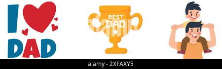 I love Dad And Father's Day Banner Design. Best Dad. Happy Father's Day. Stock Vector