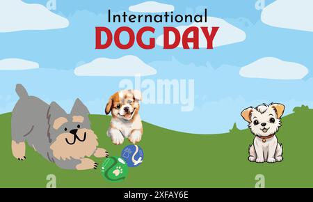 Happy International Dog Day. 26th August. Pembroke, Welsh Corgi, Terrier Mix Play In The Park. Stock Vector