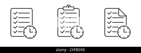 File, document, clock icon set. Flat vector illustration. Stock Vector